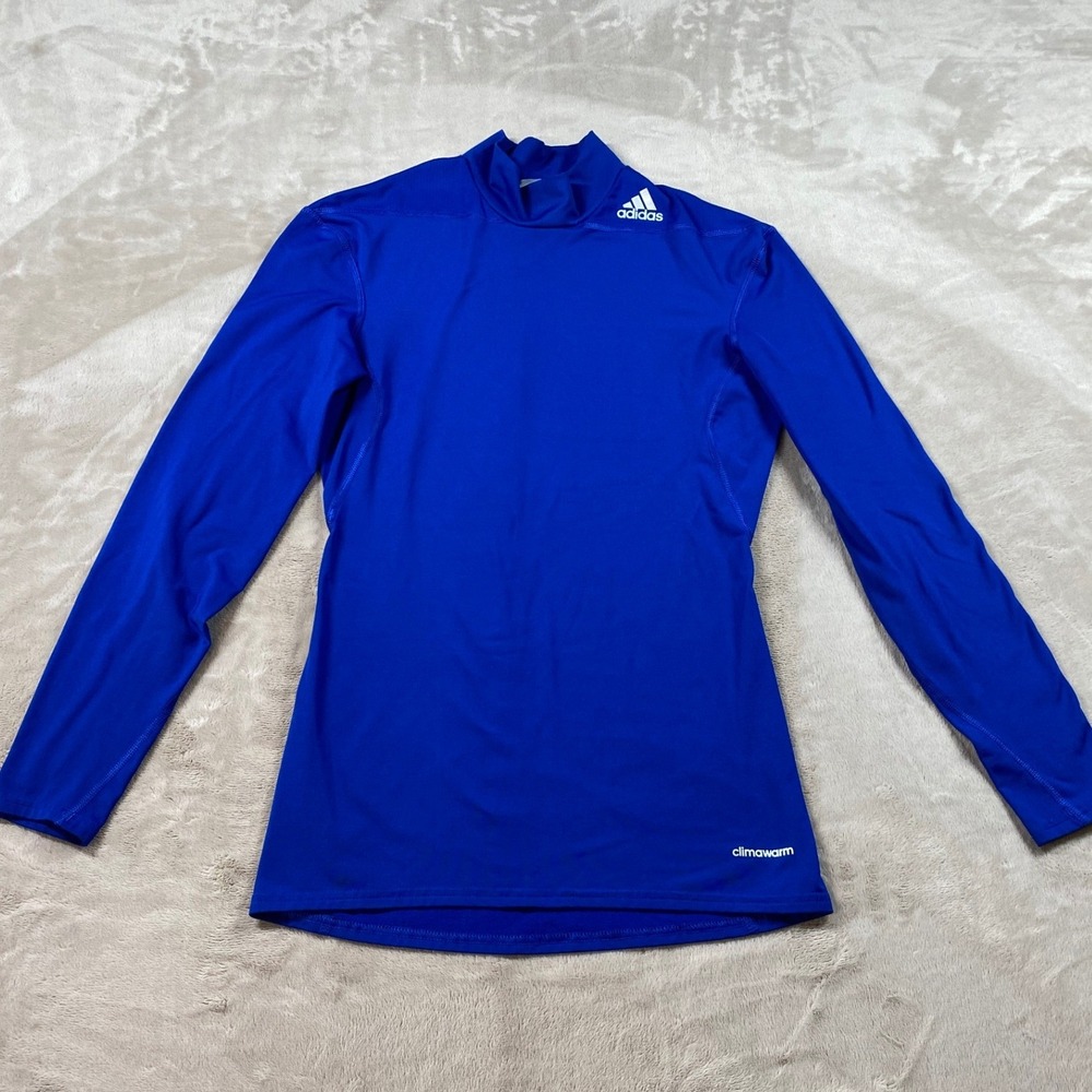 Adidas Techfit Climawarm Blue Thumbhole Compression Mock Neck Base Layer Medium